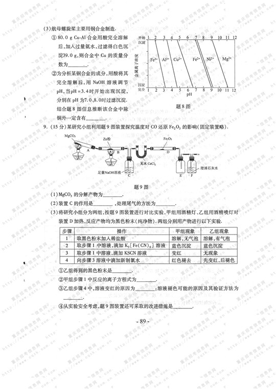 2013年高考理科综合试题及答案（重庆卷）【8】