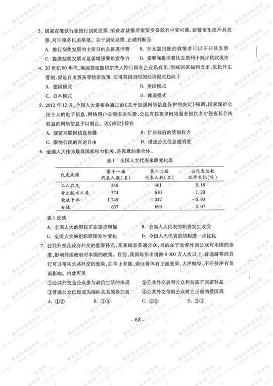 2013年高考文科综合试题及答案（重庆卷）【2】