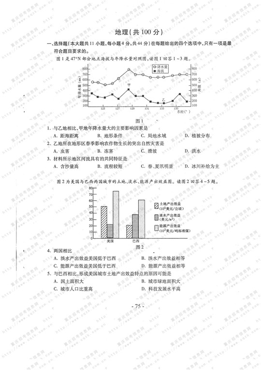 2013年高考文科综合试题及答案（重庆卷）【9】