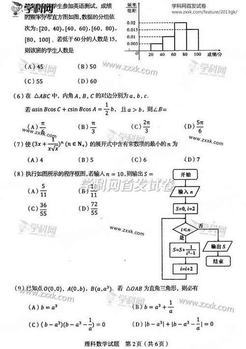2013年高考理科数学试题及答案（辽宁卷）【2】