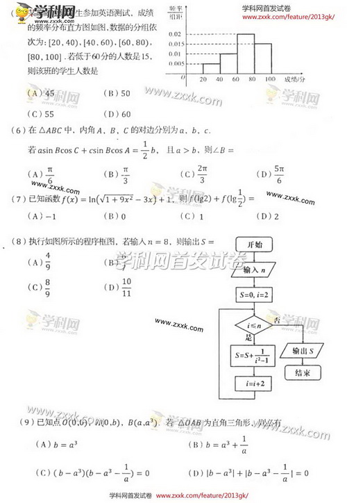 2013年高考文科数学试题及答案（辽宁卷）【2】